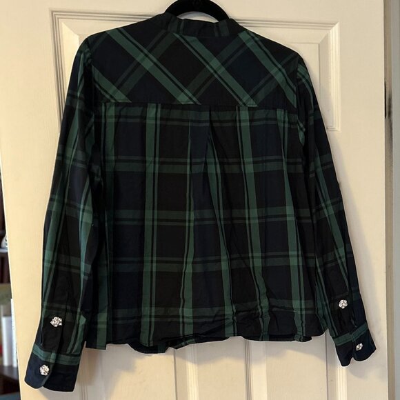 J Crew Women's Blackwatch Tartan Festive Top with fun sparkly buttons, Size XL - Picture 3 of 5